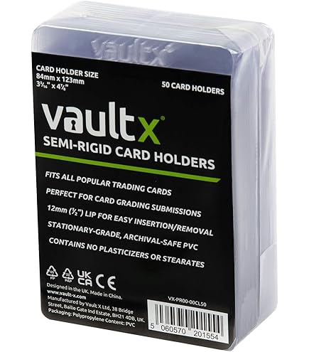Vault X Semi-Rigide Kaartenhouders voor Trading Cards, Harde Hoezen voor Beoordeling van TCG- en Sportkaarten, Kaartbeschermers (50 Stuks)