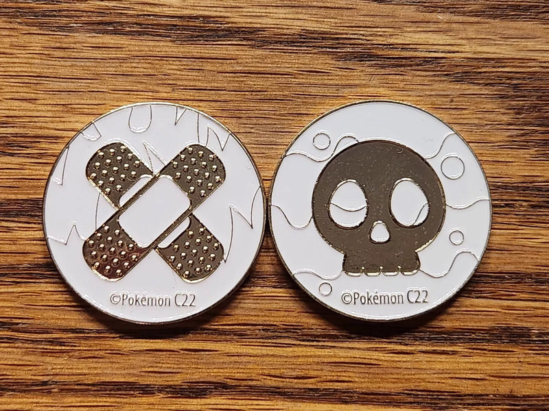 Pokemon Burn & Poison Skull Band Aids Metal Coins Gold White C22